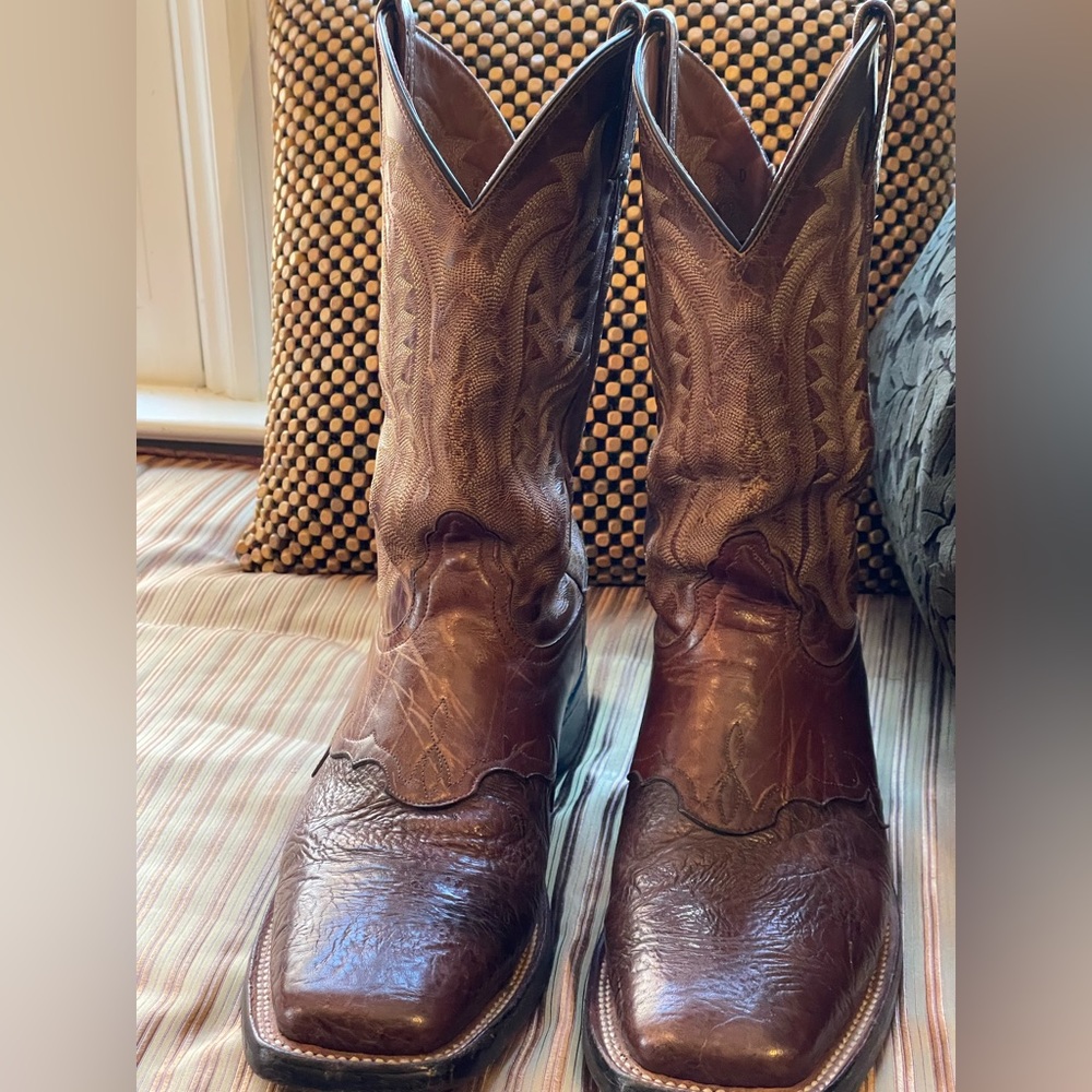 Nocona Roper Boots, antique, classic western, wear, double stitch, square toe